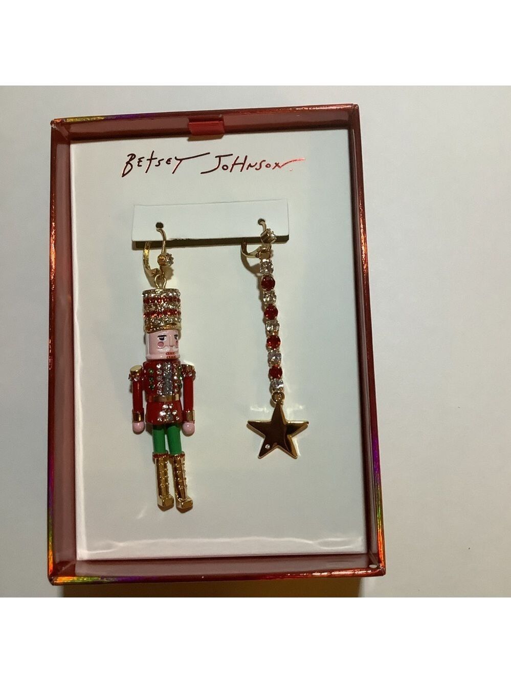 Betsey Johnson Nutcracker Star Rhinestone Christmas Earrings New